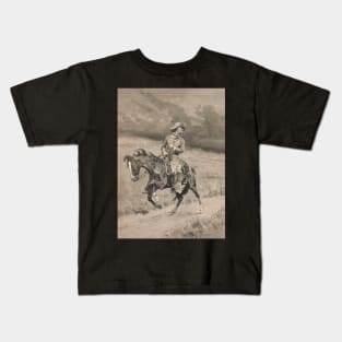 Cowboy On A Horse - Vintage Western American Art Kids T-Shirt